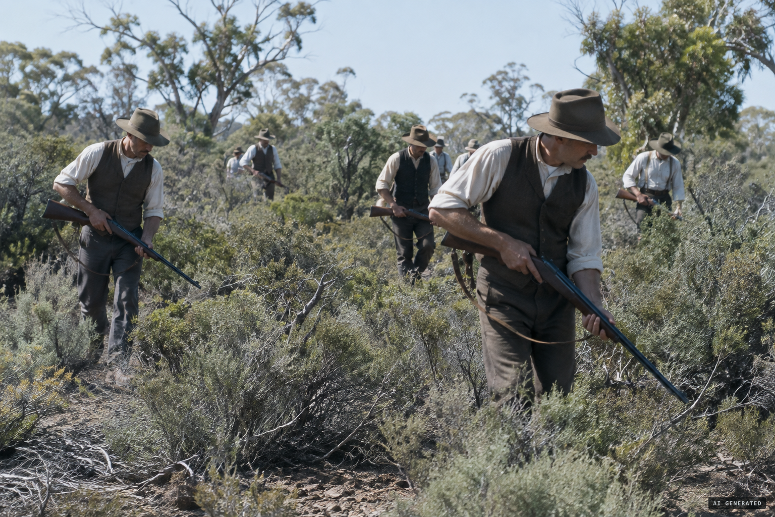 Early February: a search party combs the scrub and finds nothing