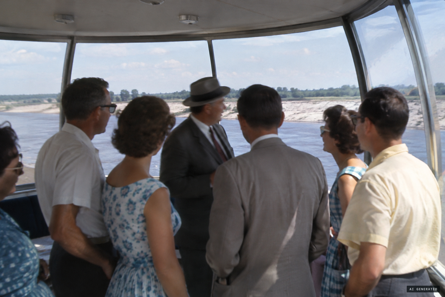 A human-looking crew in street clothes behind glassy, foot-thick walls