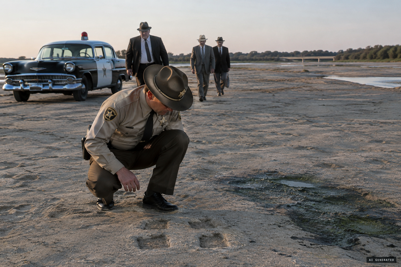 Officials find four imprints and a dark green oil in the river bed