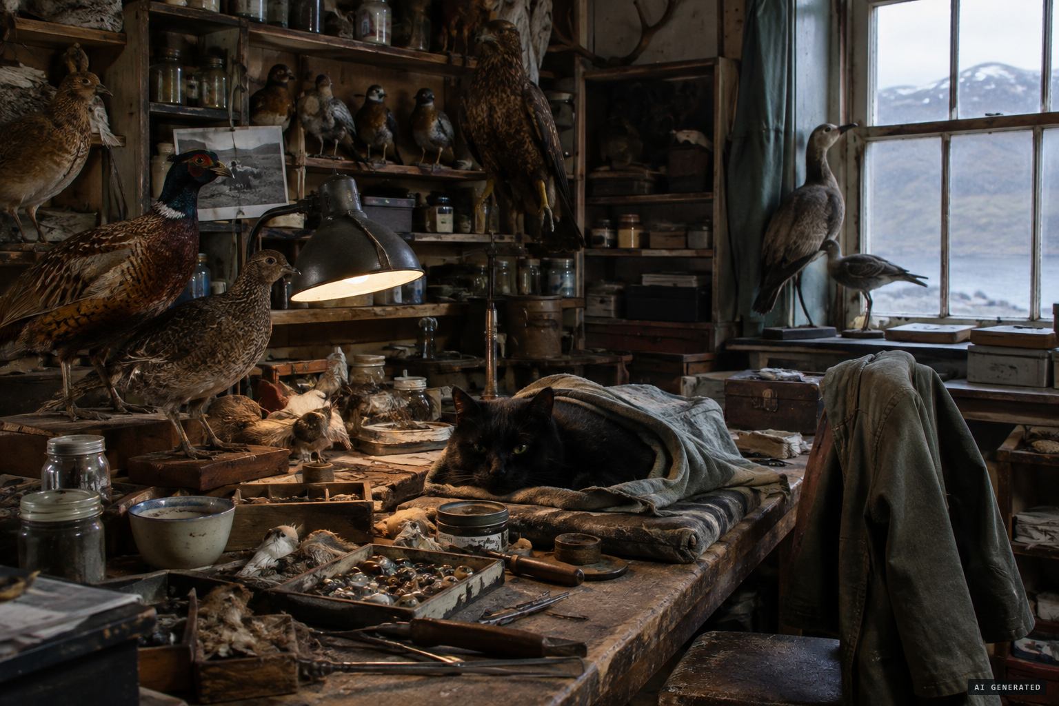 The cat is sent to a taxidermist, then vanishes.