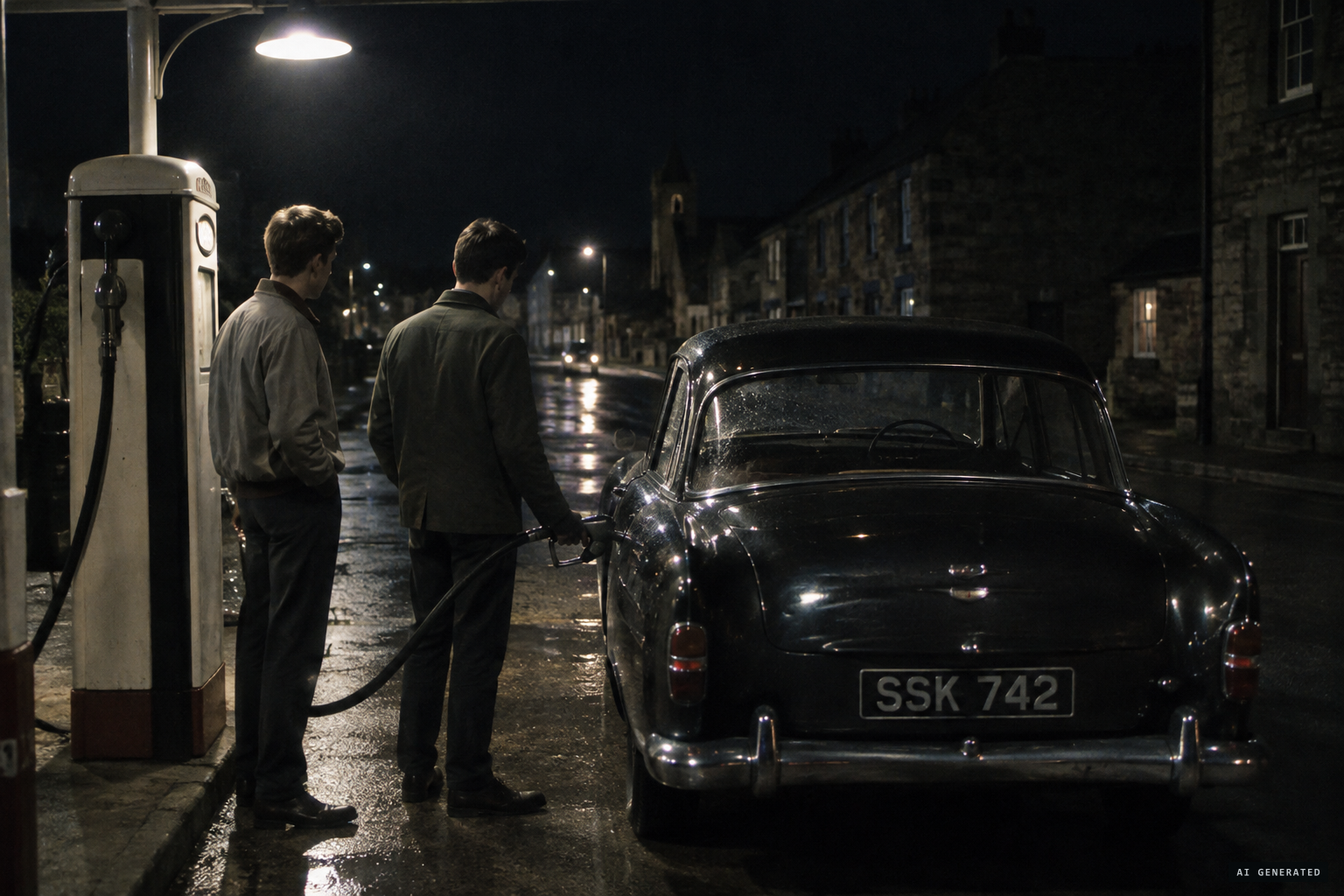 The Ferguson brothers fill up in Dumfries at midnight