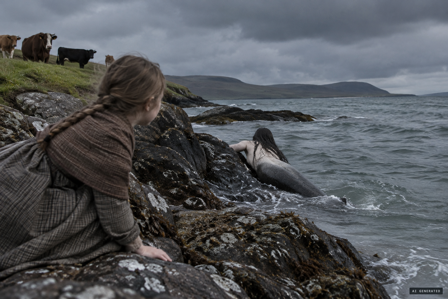 Catherine sees a creature slide on its belly off a rock very near her
