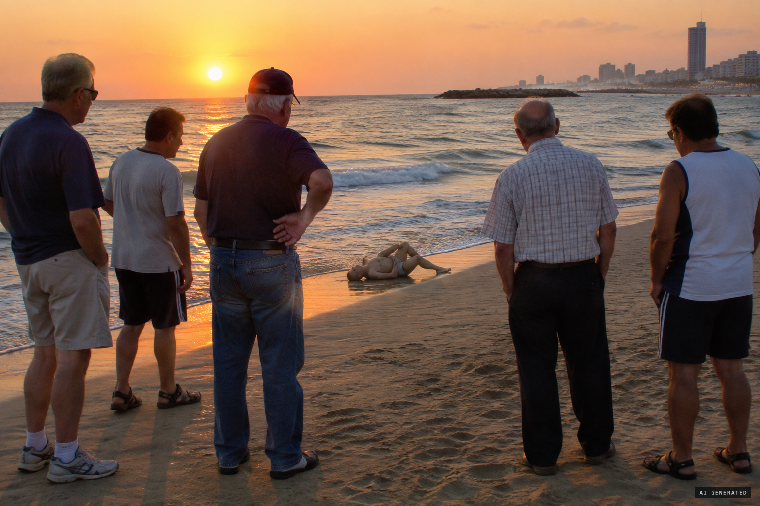 Cohen and his friends see a woman lying on the sand in a weird way