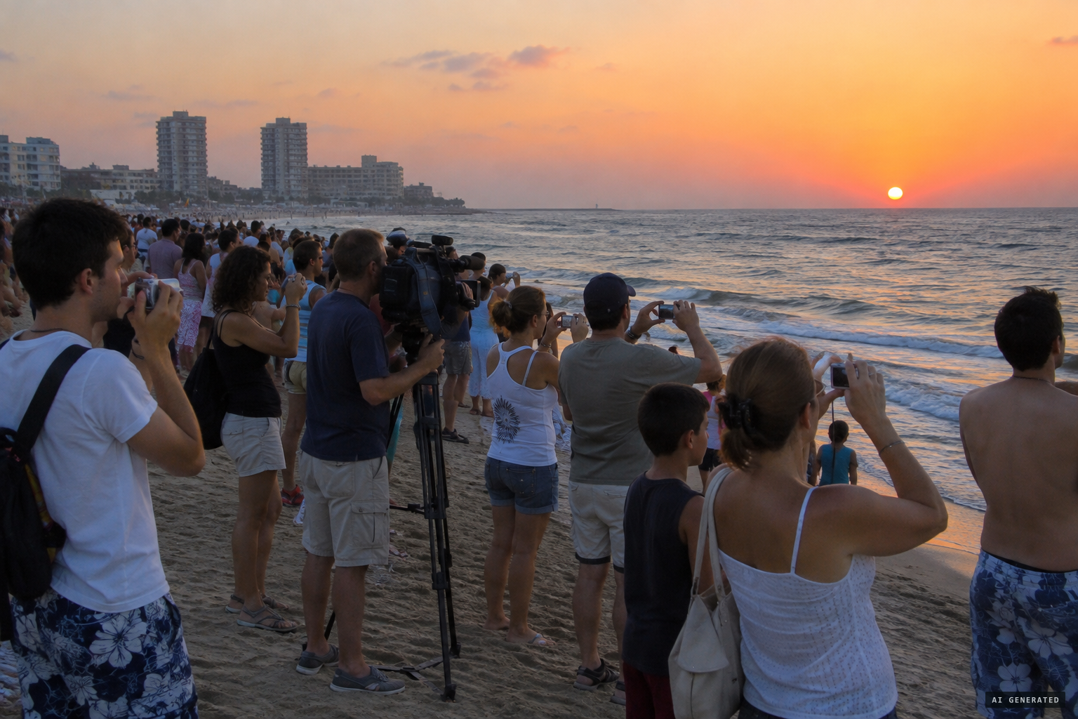 Crowds with cameras gather at sunset after the $1 million reward