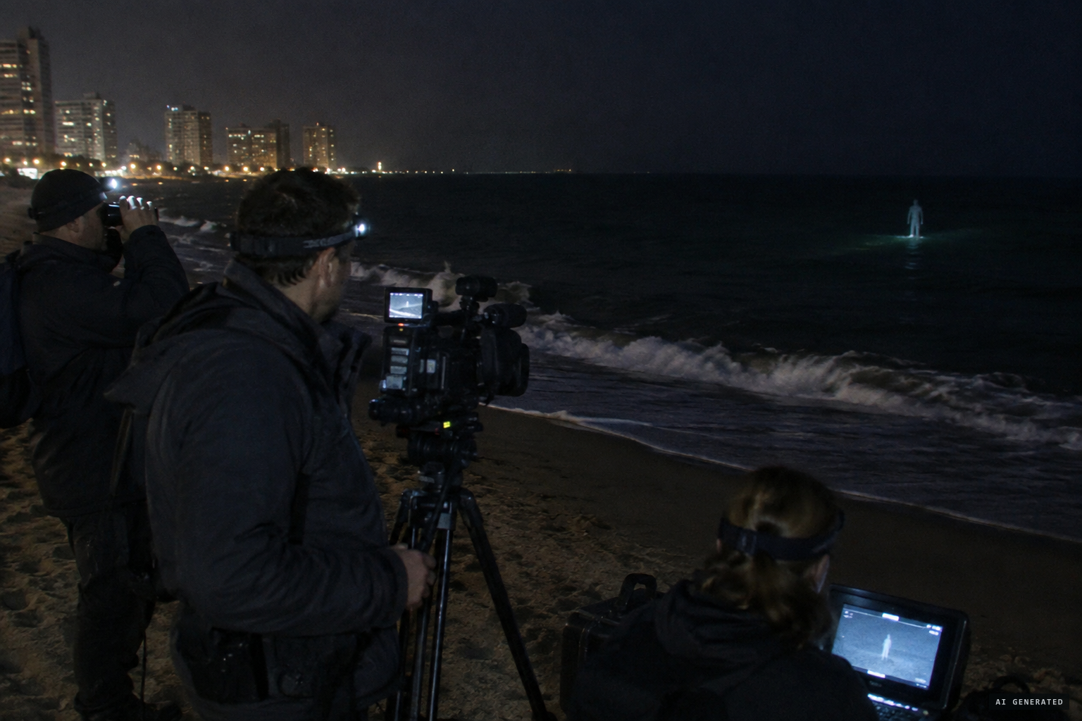 The Destination Truth team spots a figure dipping into the water