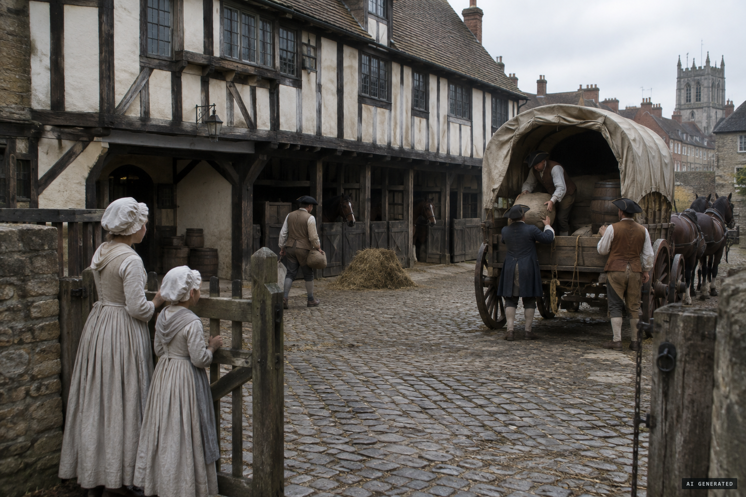 The Lamb, a coaching inn outside Lawford's Gate, home of carrier Richard Giles and his daughters