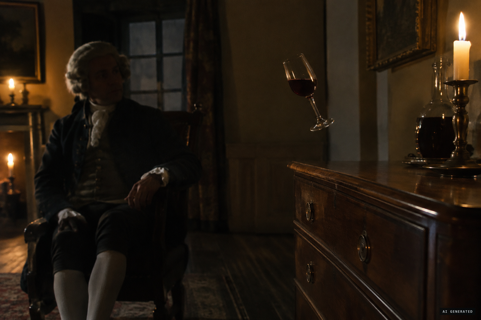 Henry Durbin watches a wine glass rise from the drawers without hands