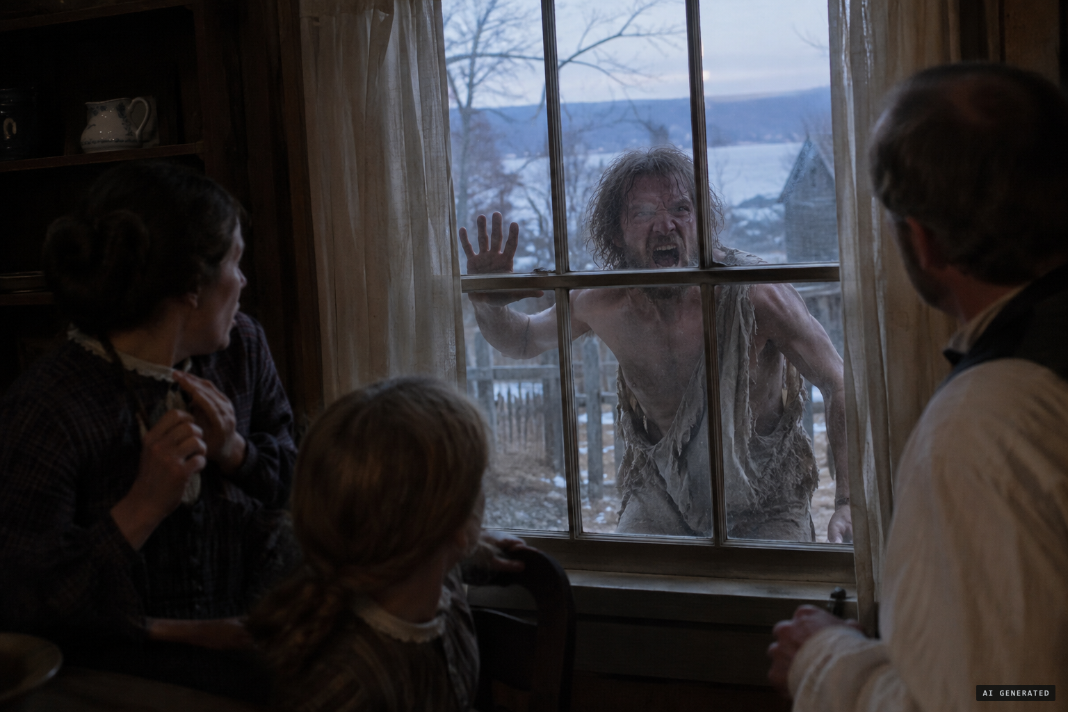 Hideous yells and grimaces at the Bacon house