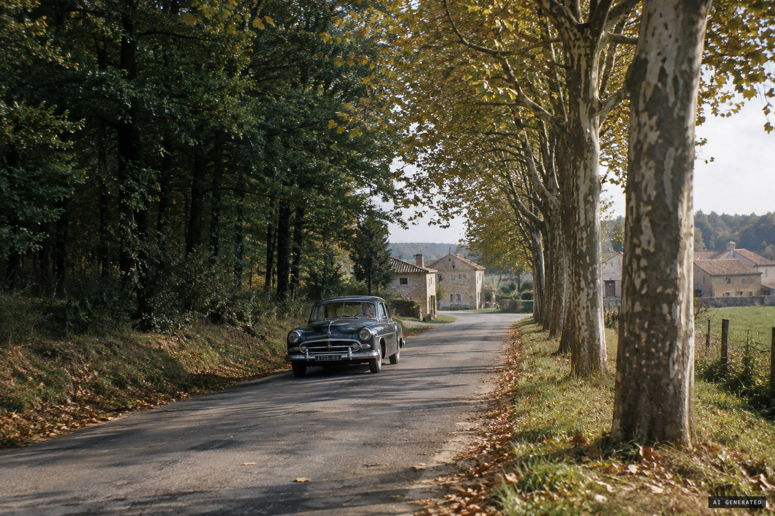 Lavoux, east of Poitiers: a village road beside the forest.