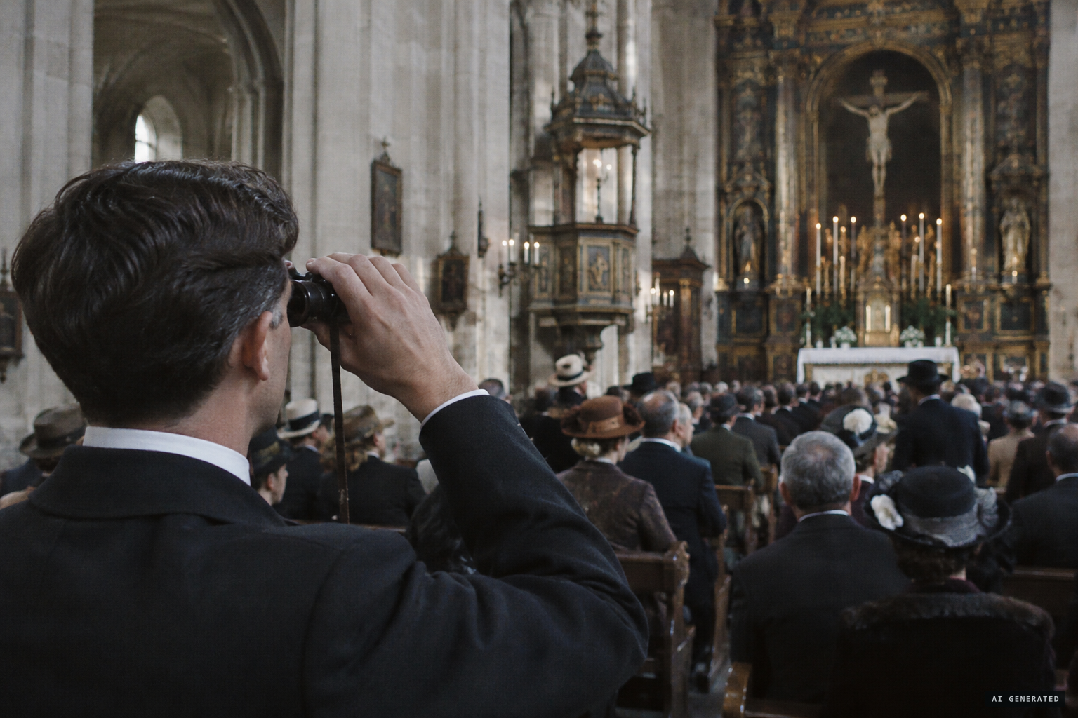 Adolfo Arenaza watches the eyes move through field-glasses