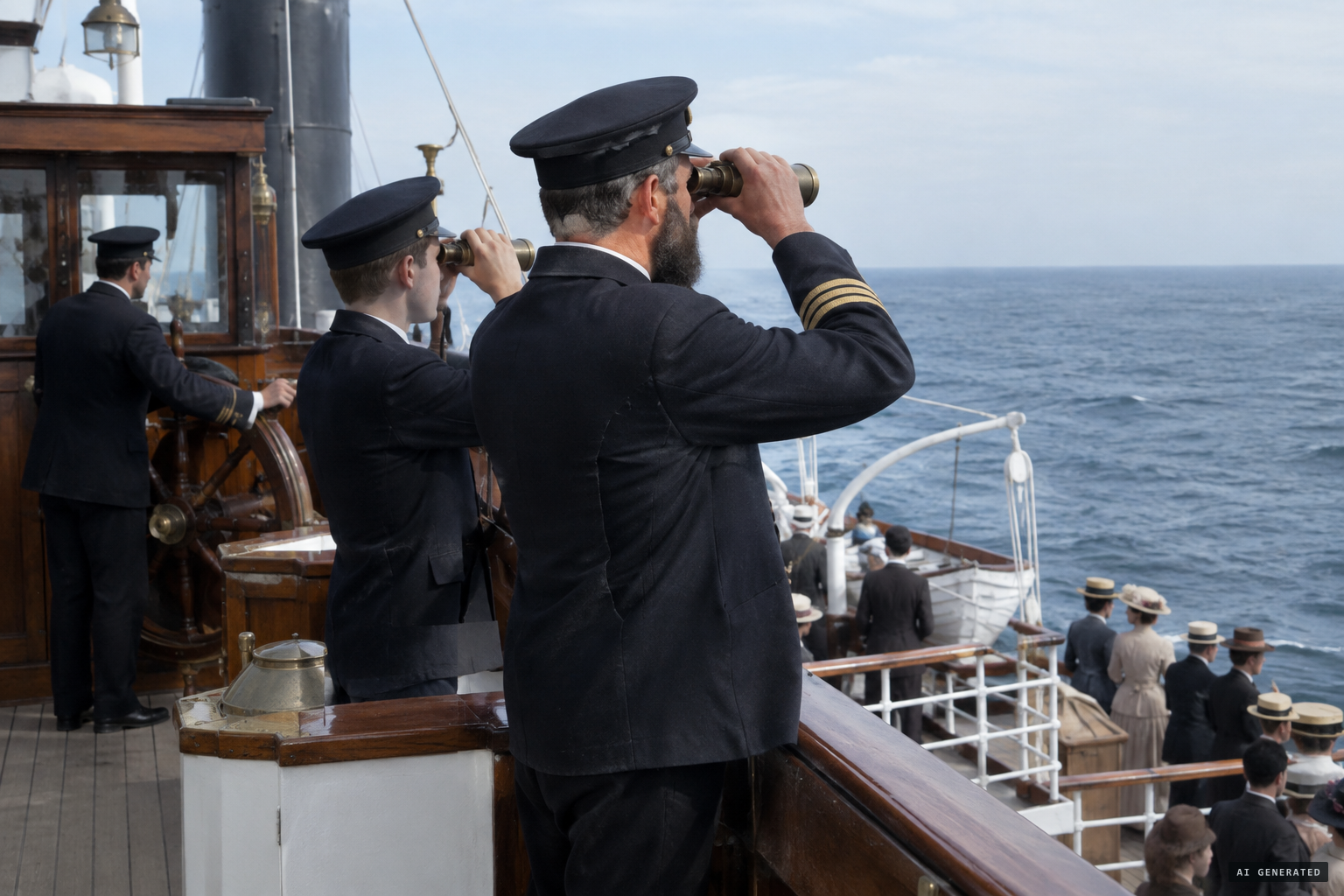 Captain Millar and the Marconi operator turn their glasses on the creature