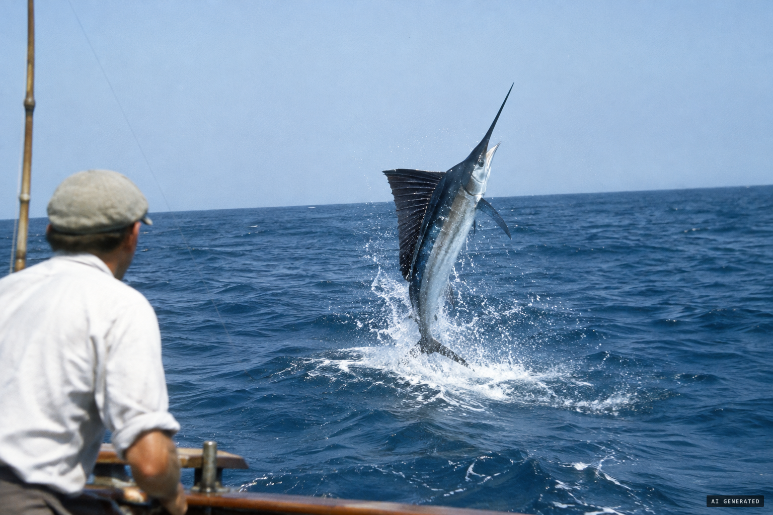 A leaping billfish, spike on the snout, is the obvious candidate