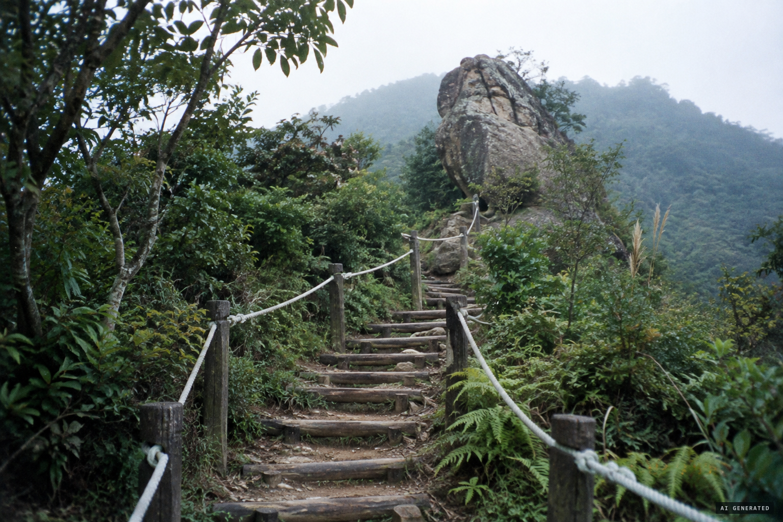 The Dakeng trails climbing toward Fengdongshi, the Wind-Moving Stone.