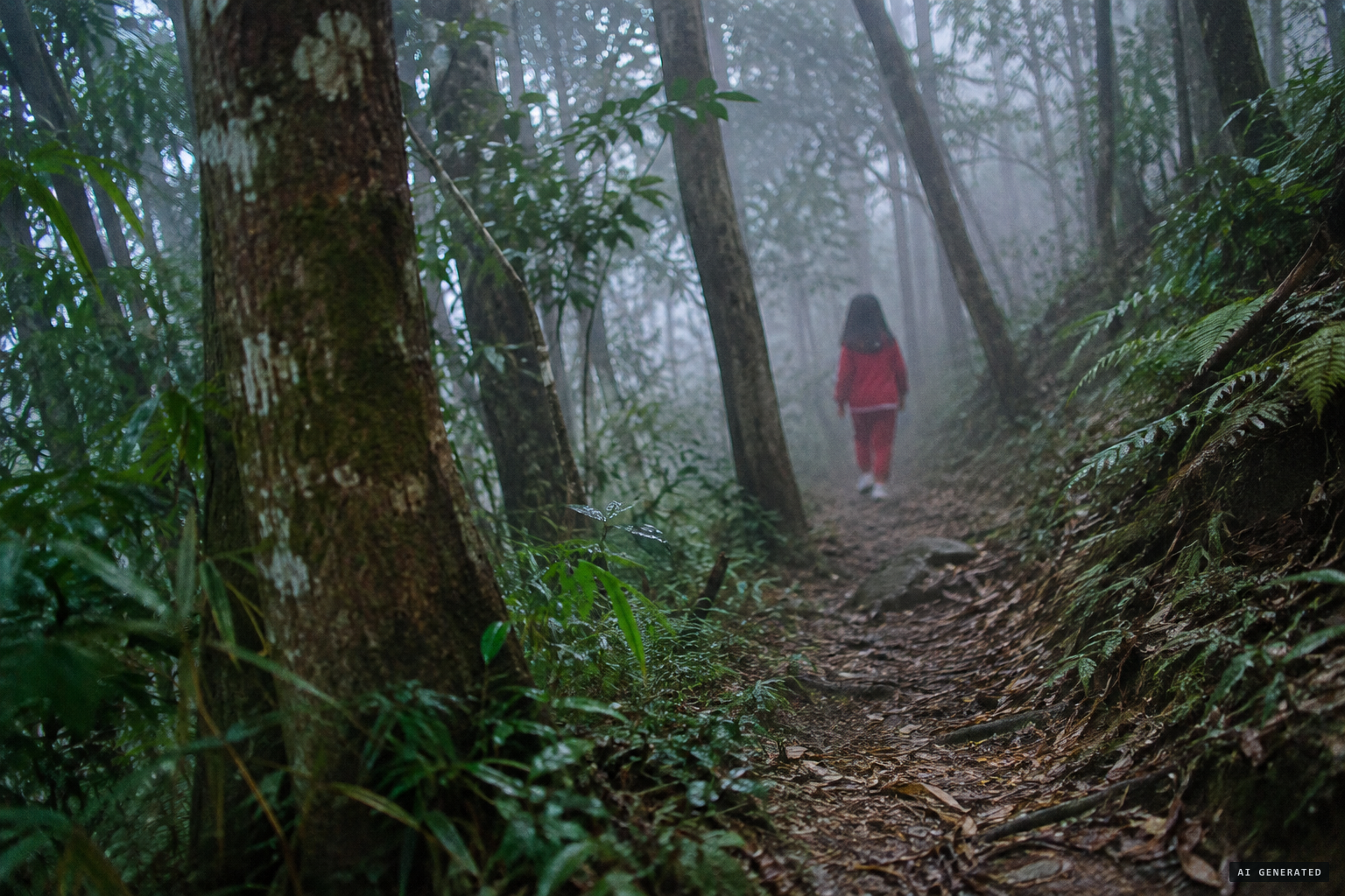 A small boy says he followed a girl in red until she suddenly vanished.