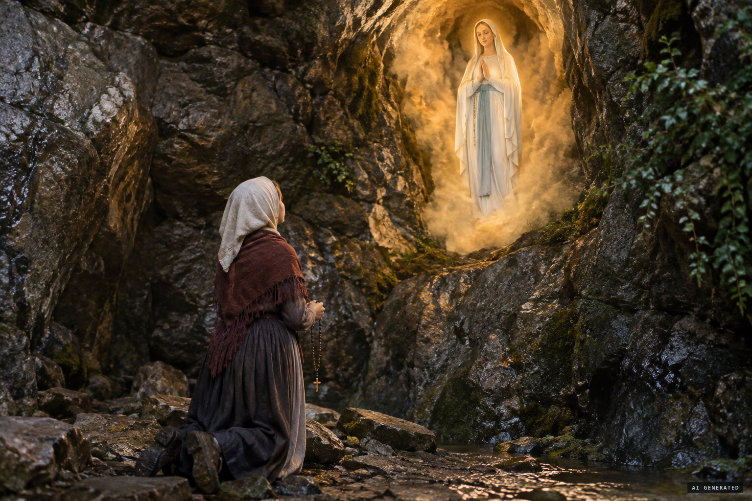 Bernadette prays the rosary before "Aquerò"