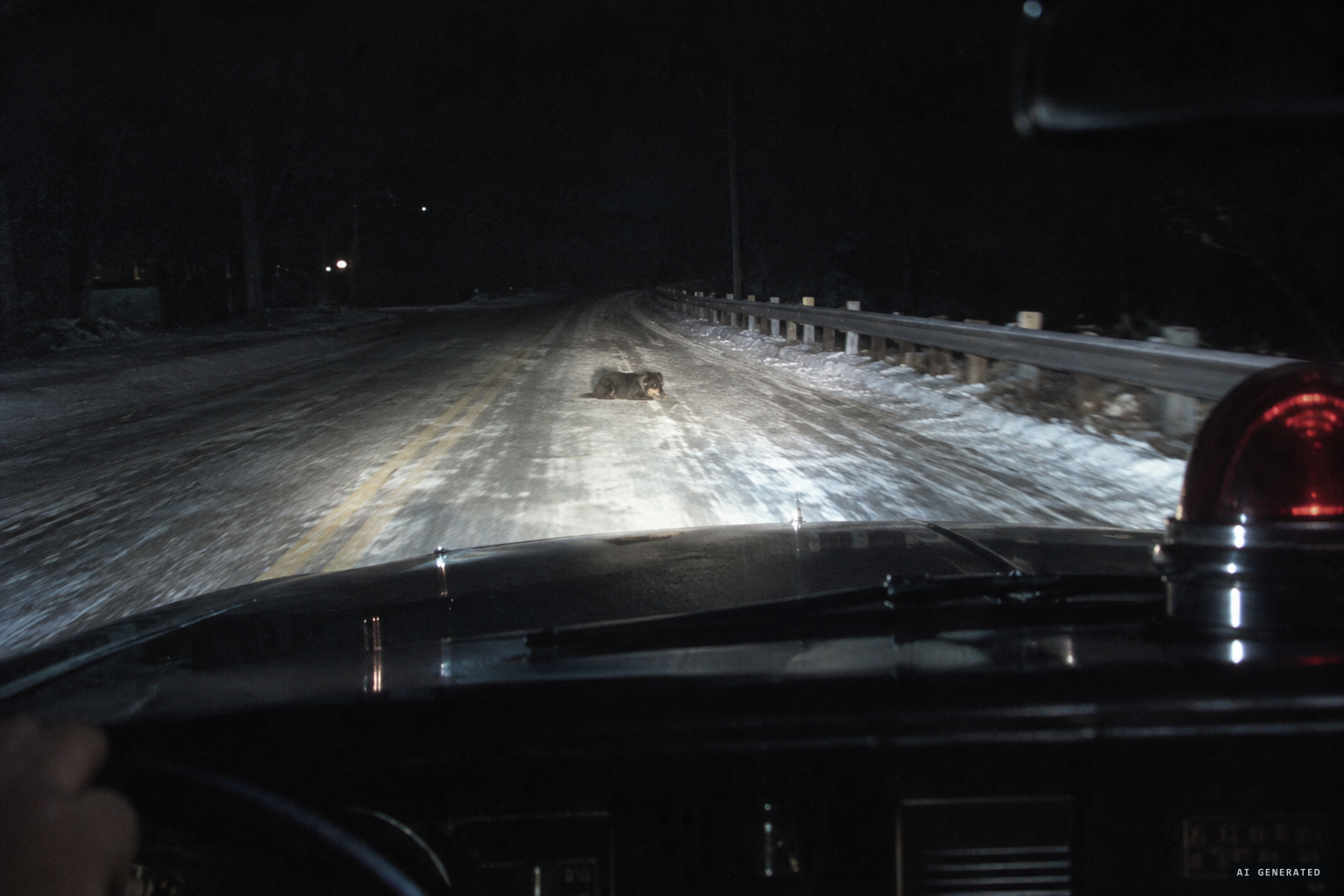 Something lies in the road, at first like a dog