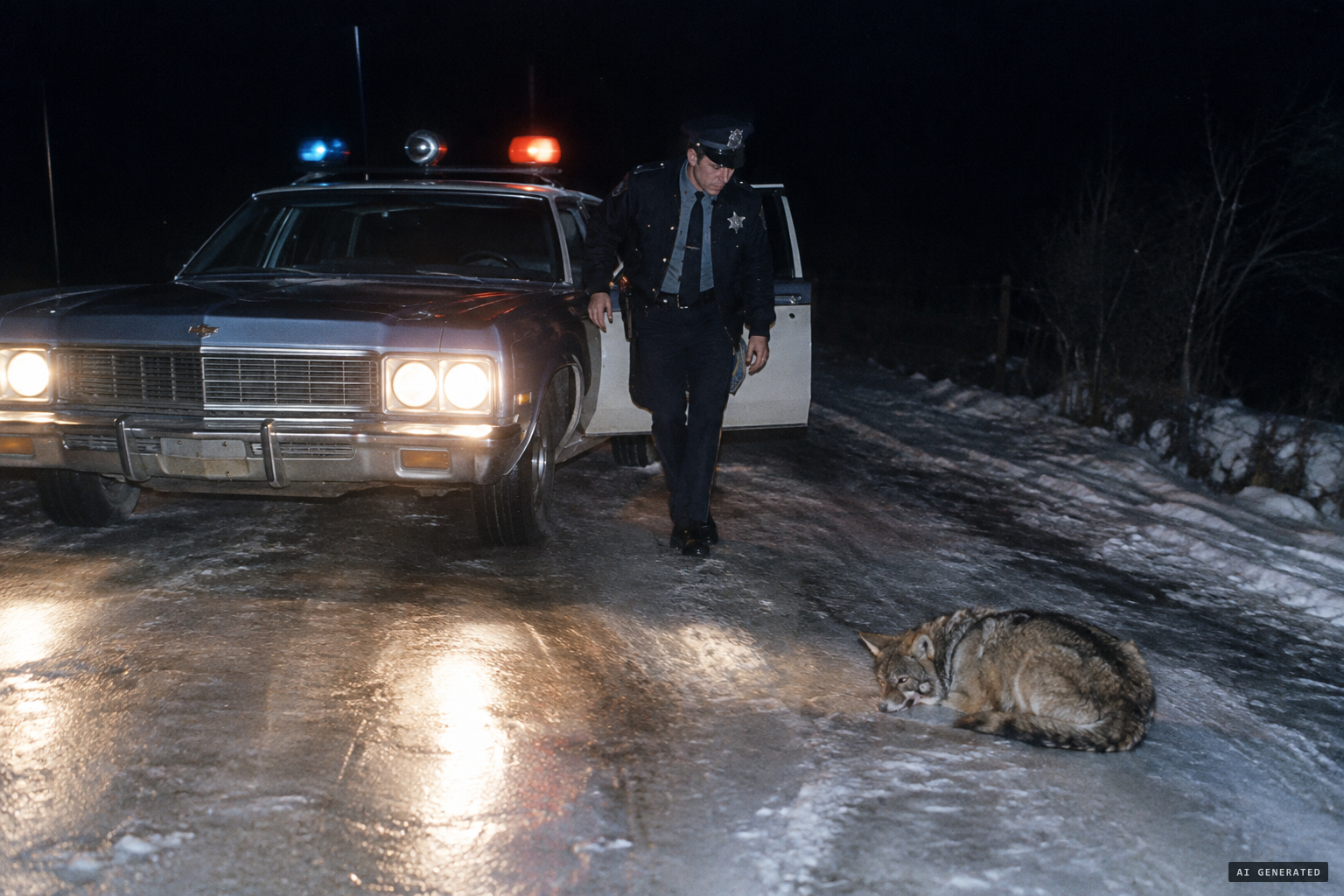 Officer Mathews gets out to move what he thinks is a dead animal