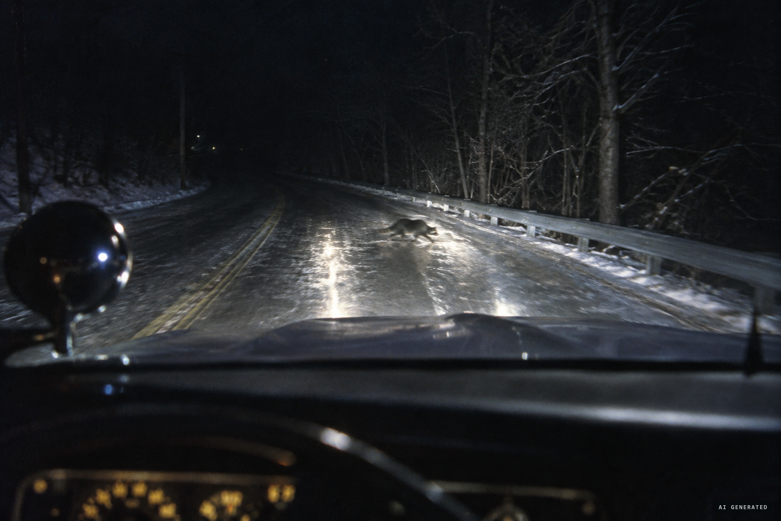 On the icy road, something crosses in front of Officer Shockey's car