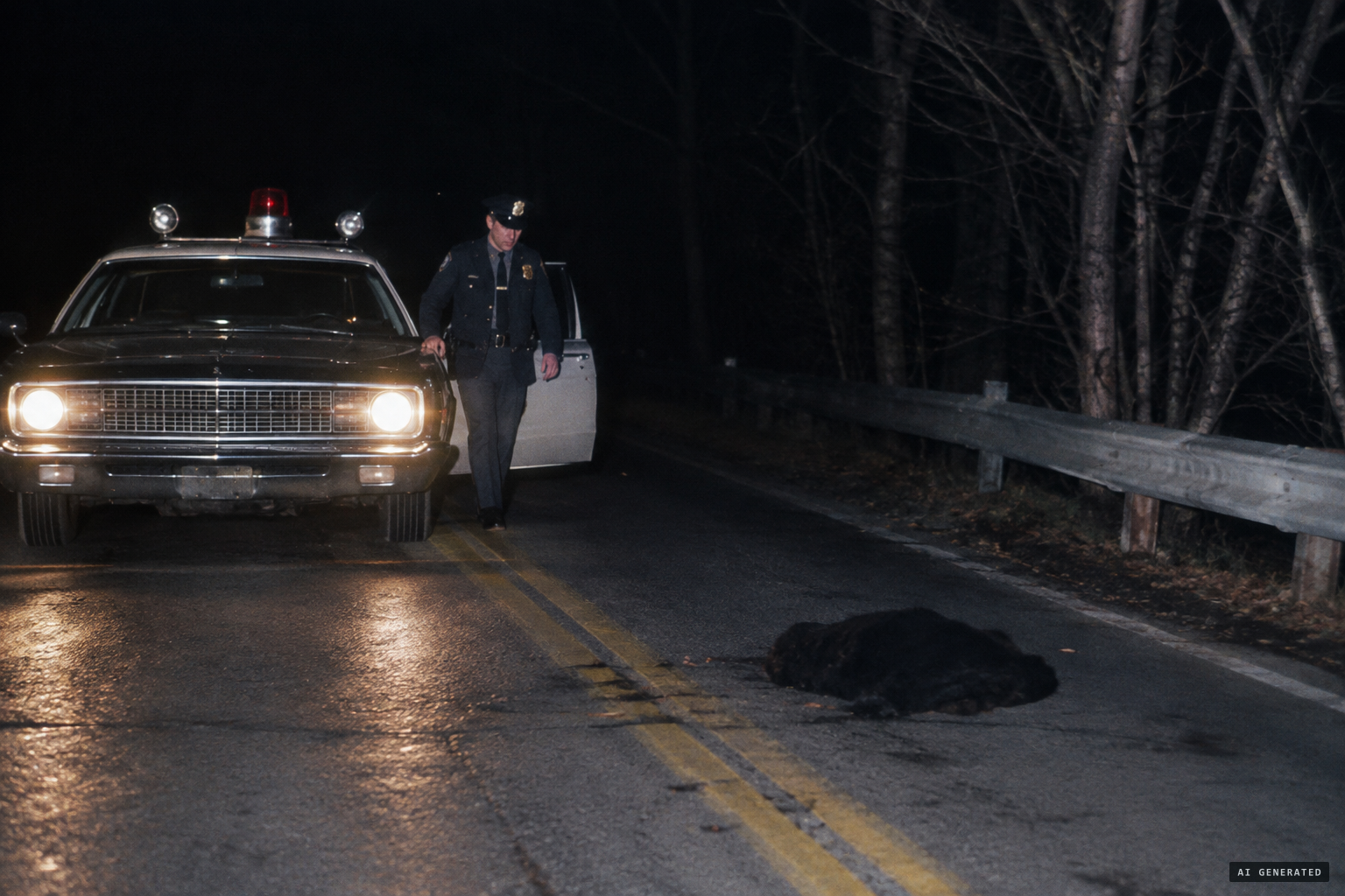 Officer Mathews stops to clear what he takes for a carcass