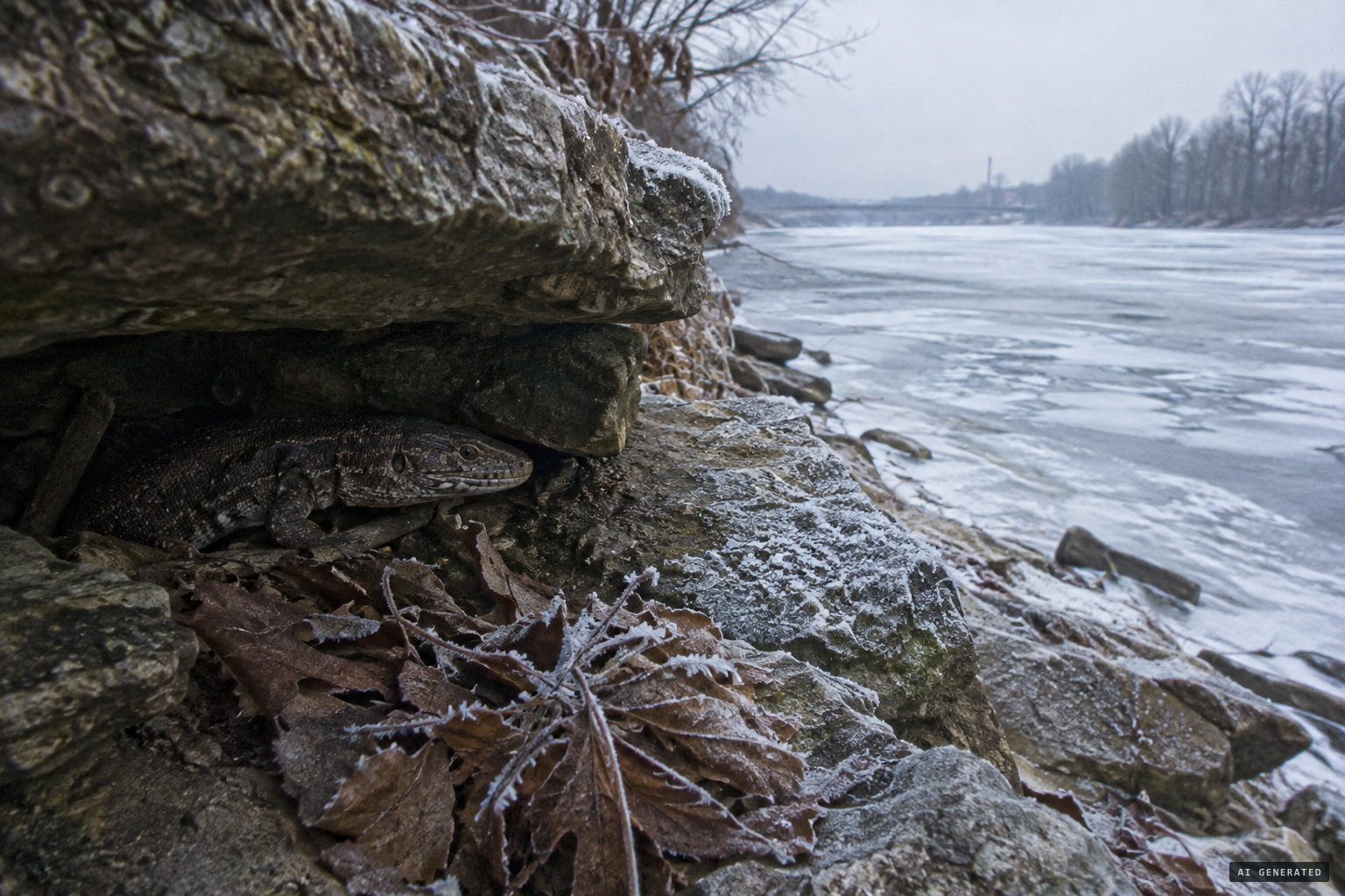A big lizard in icy weather 'would be hiding away somewhere'