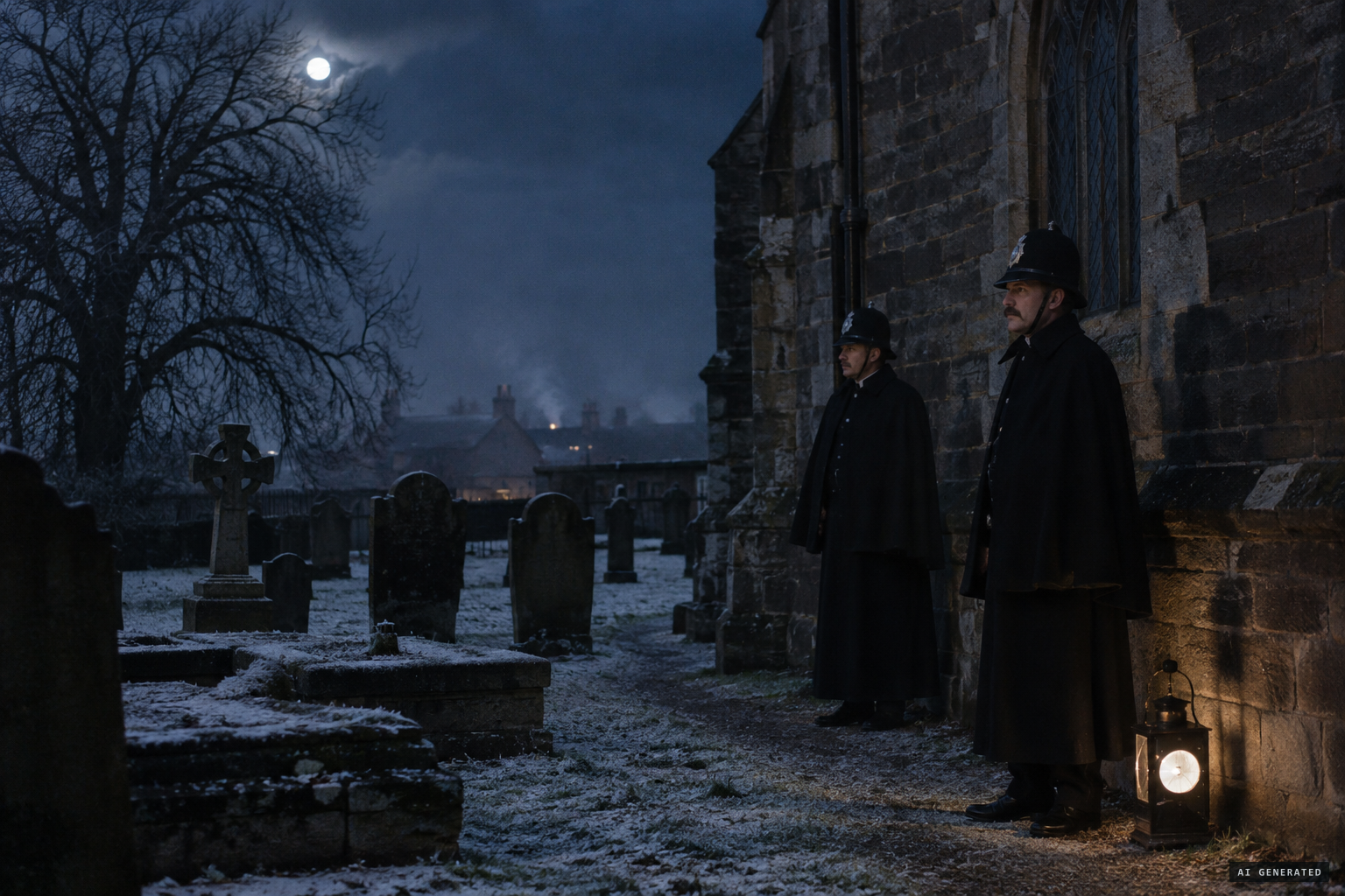 Police watch the churchyard for several nights