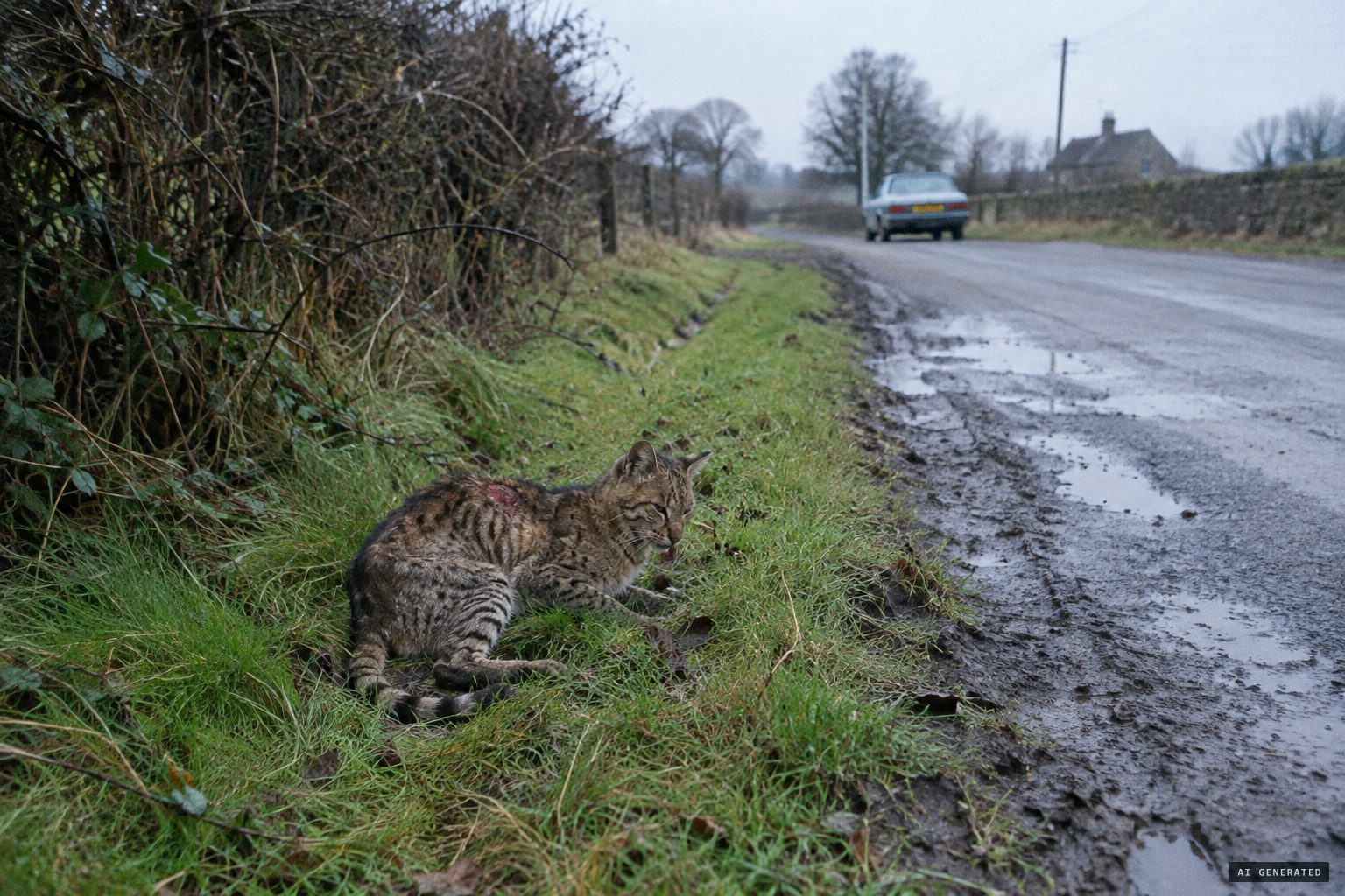 Thin, with back injuries: hit by a car, then starved