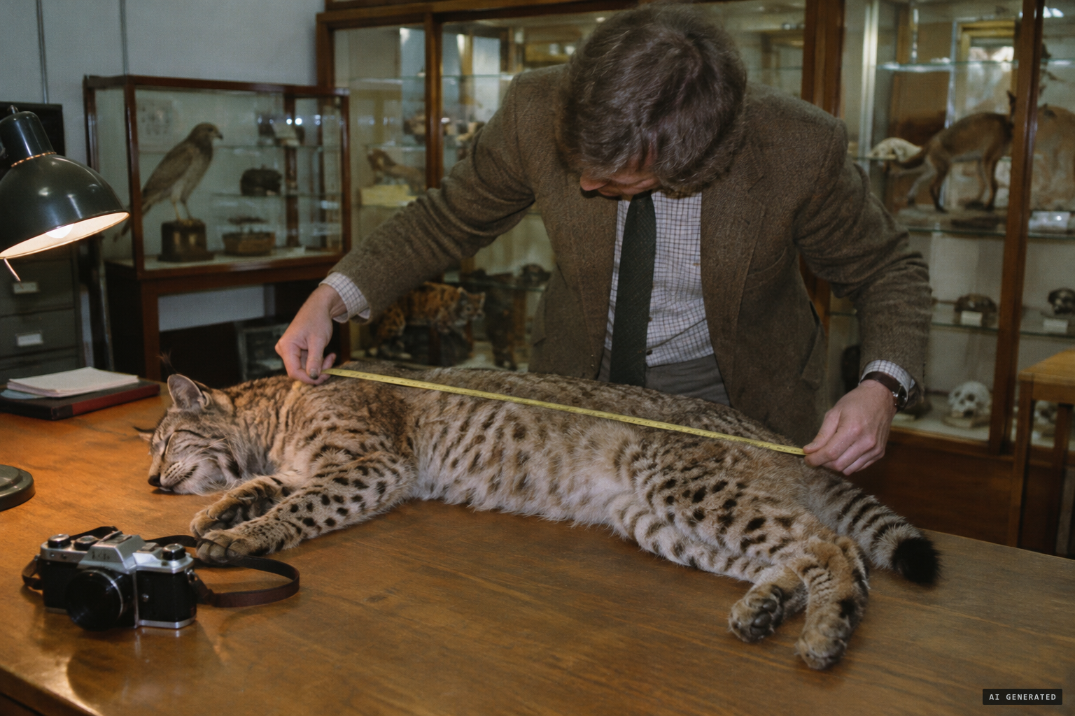 Vet Gareth Thomas examines, measures and photographs the cat at Ludlow Museum
