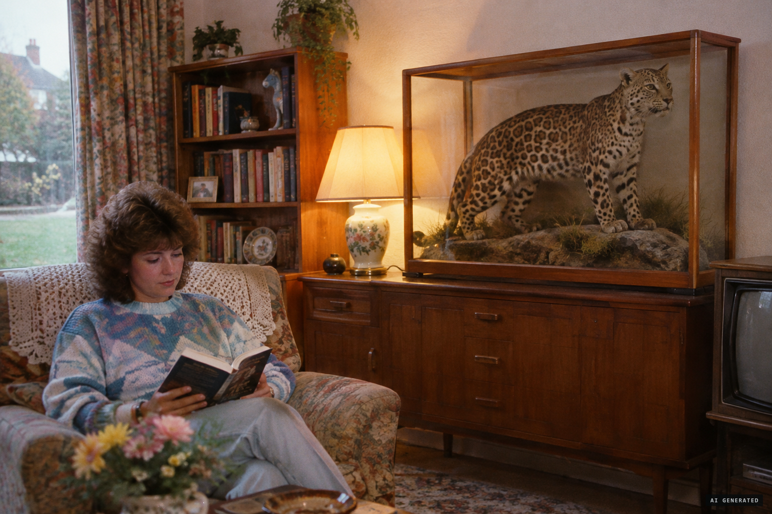 The cat stuffed and mounted in a glass case