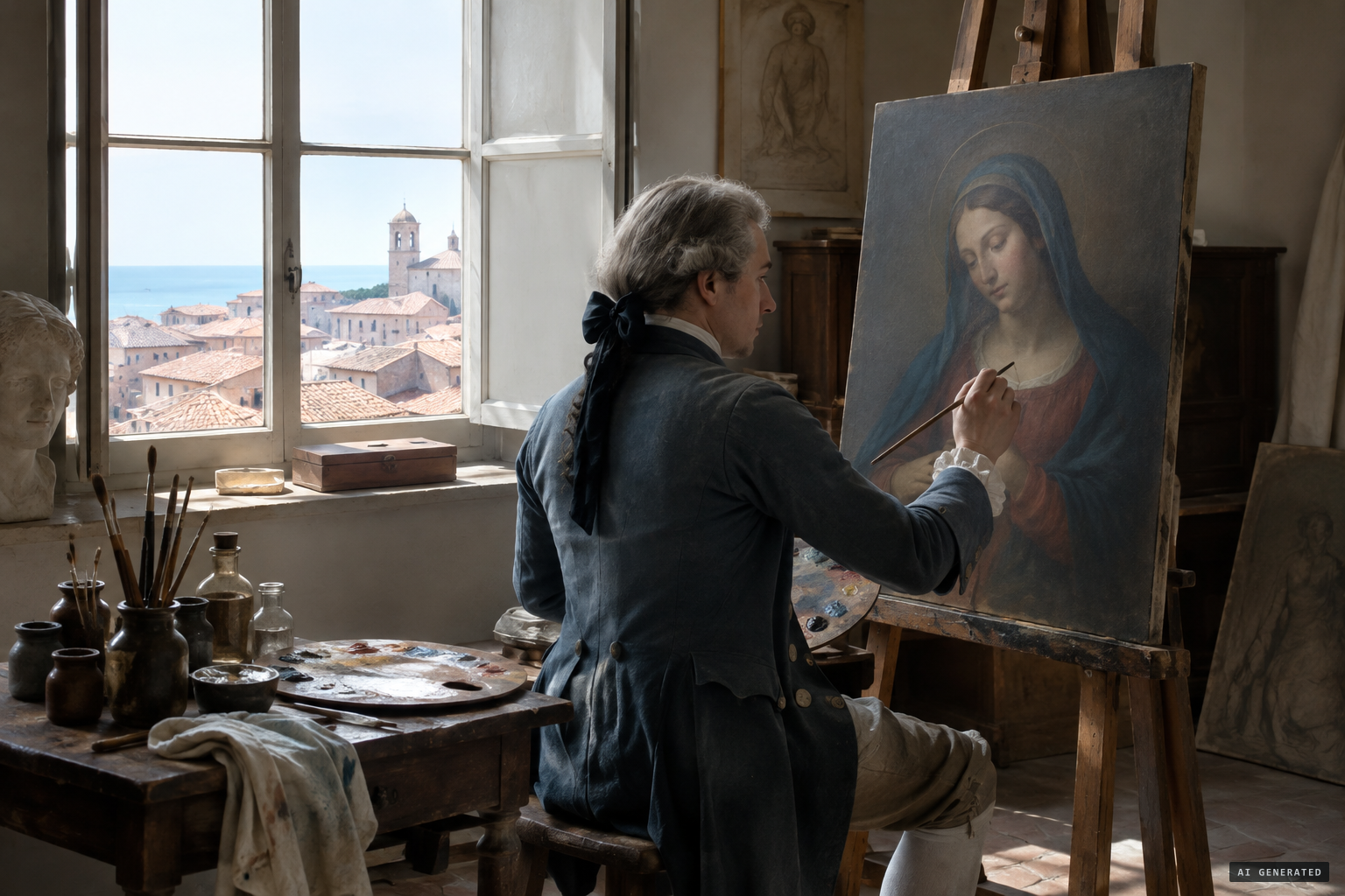 Giuseppe Soleri Brancaleoni paints the Madonna for his sister, a cloistered nun