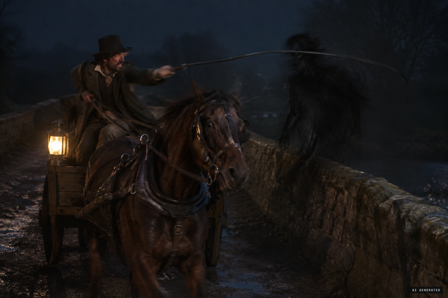 The whip goes through the thing, and he drops it in fright