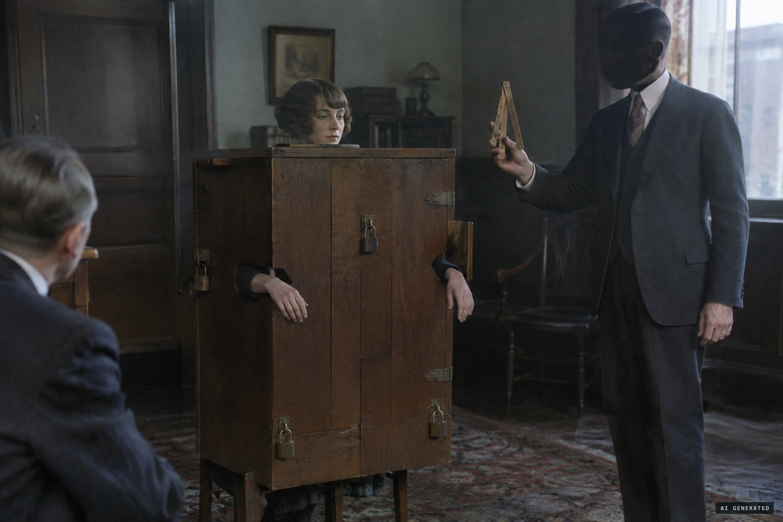 Houdini's cabinet-box, and the collapsible ruler found inside