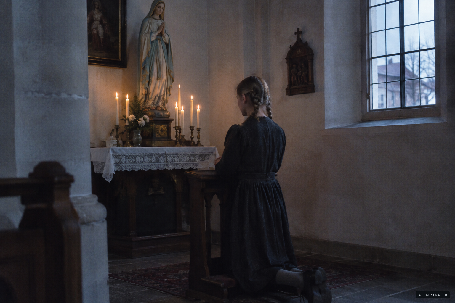 Bärbel Rueß, the sawmill owner's daughter, consecrates herself to Mary