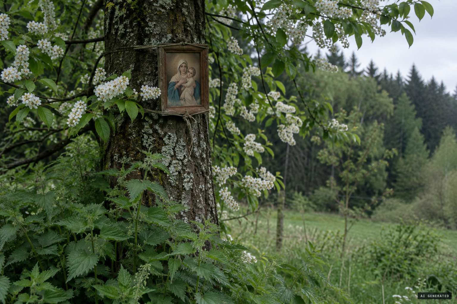 The Schönstatt picture on the tree, one of the sceptics' points