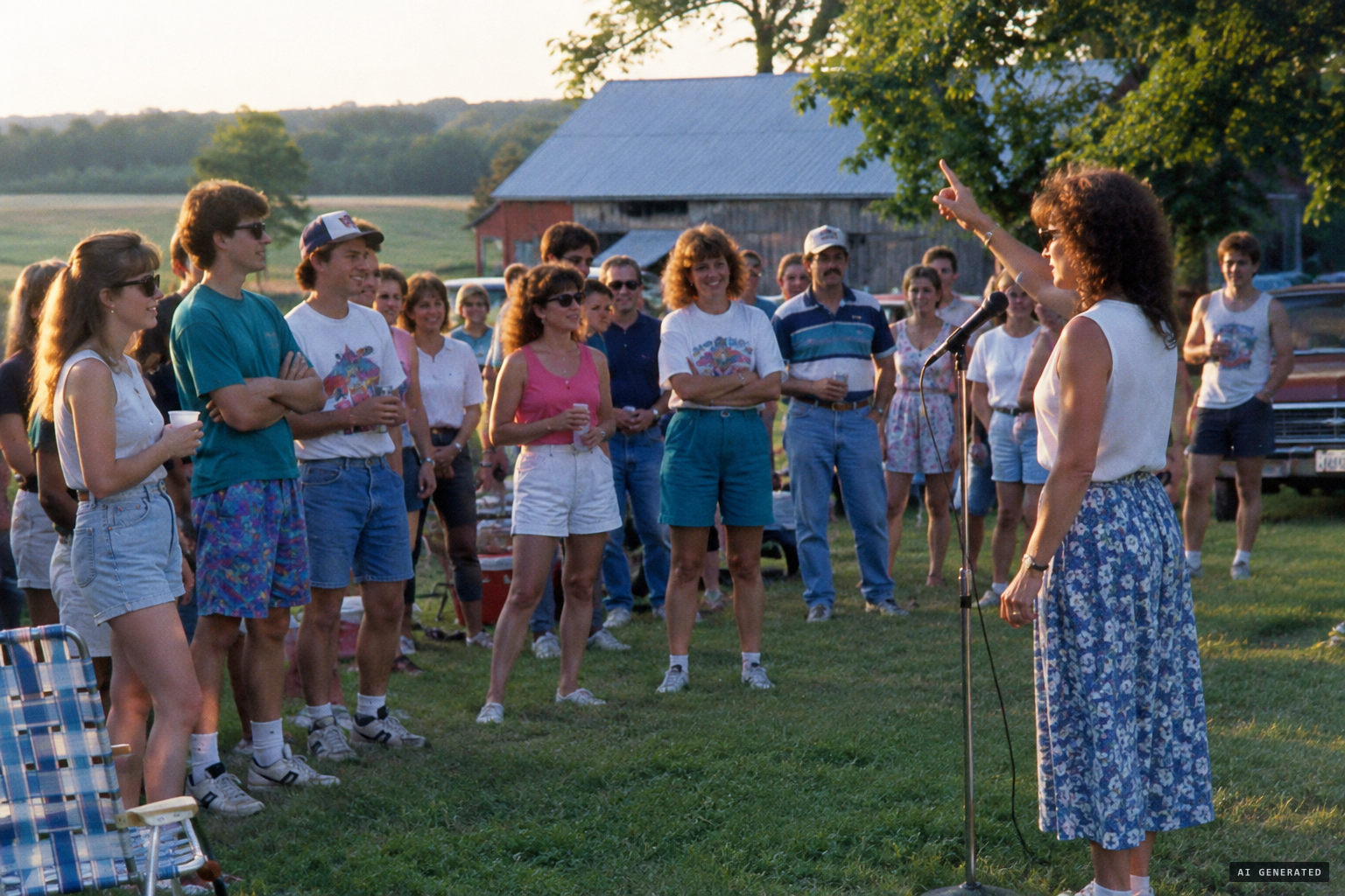 A woman at the reunion microphone says she sees the miracle of the sun