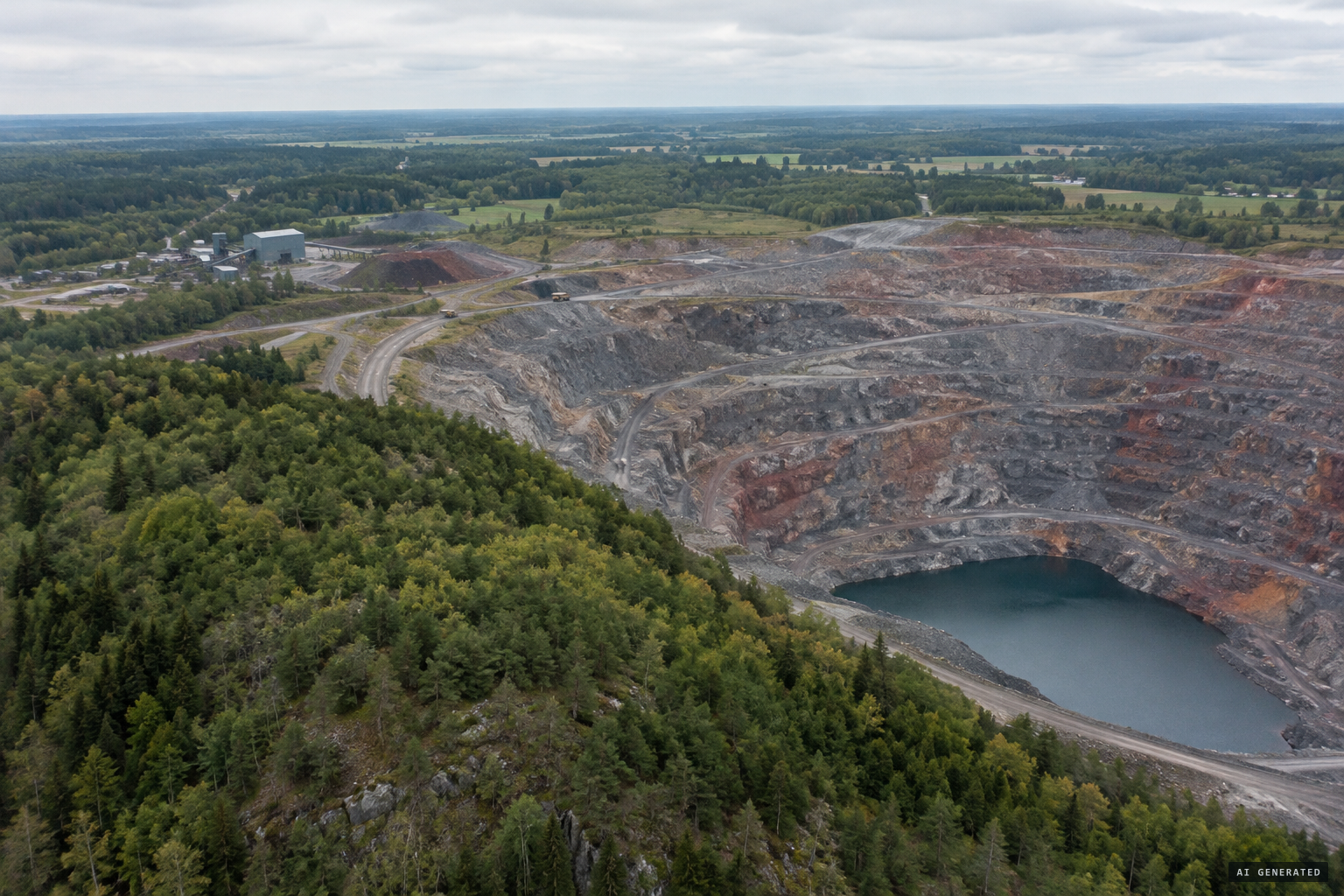 The hilltop site beside an open pit magnetite mine
