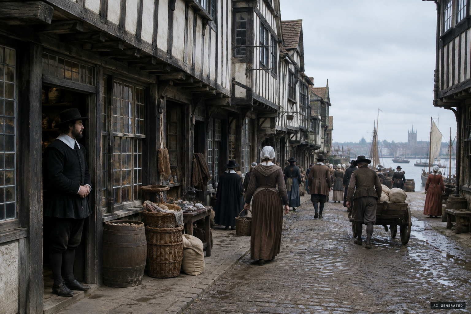 Thames Street, London, 1602, home of the merchant Timothy Glover