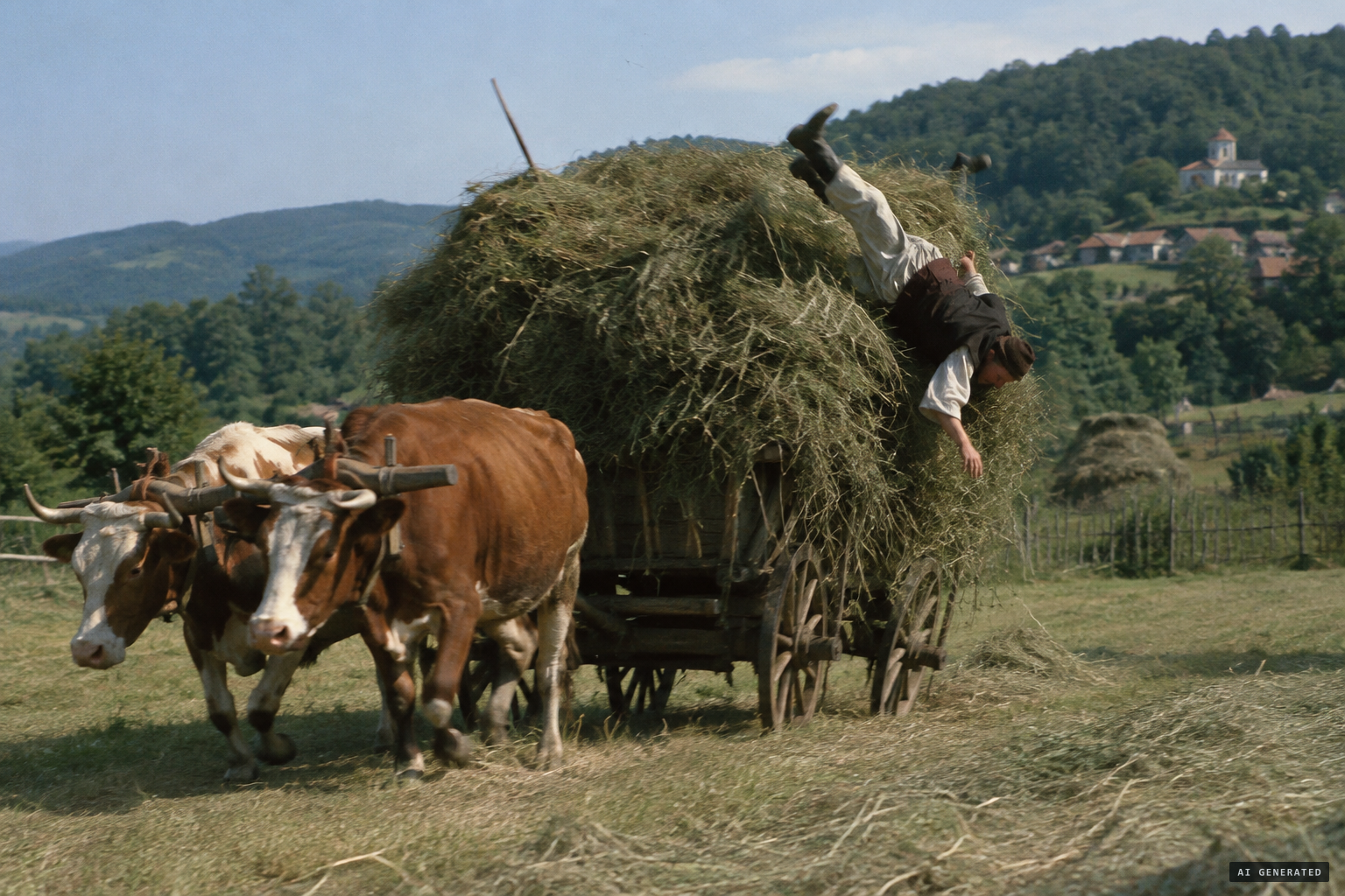 Paole falls from a hay wagon and breaks his neck