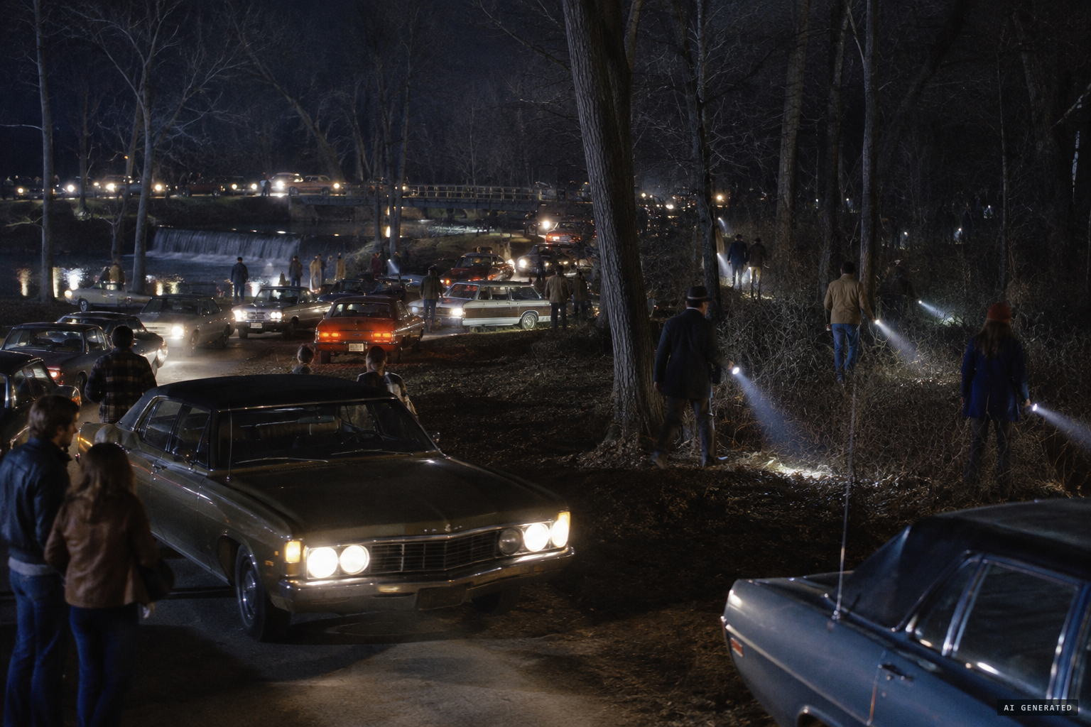 Dozens of cars and searchers on foot comb the park