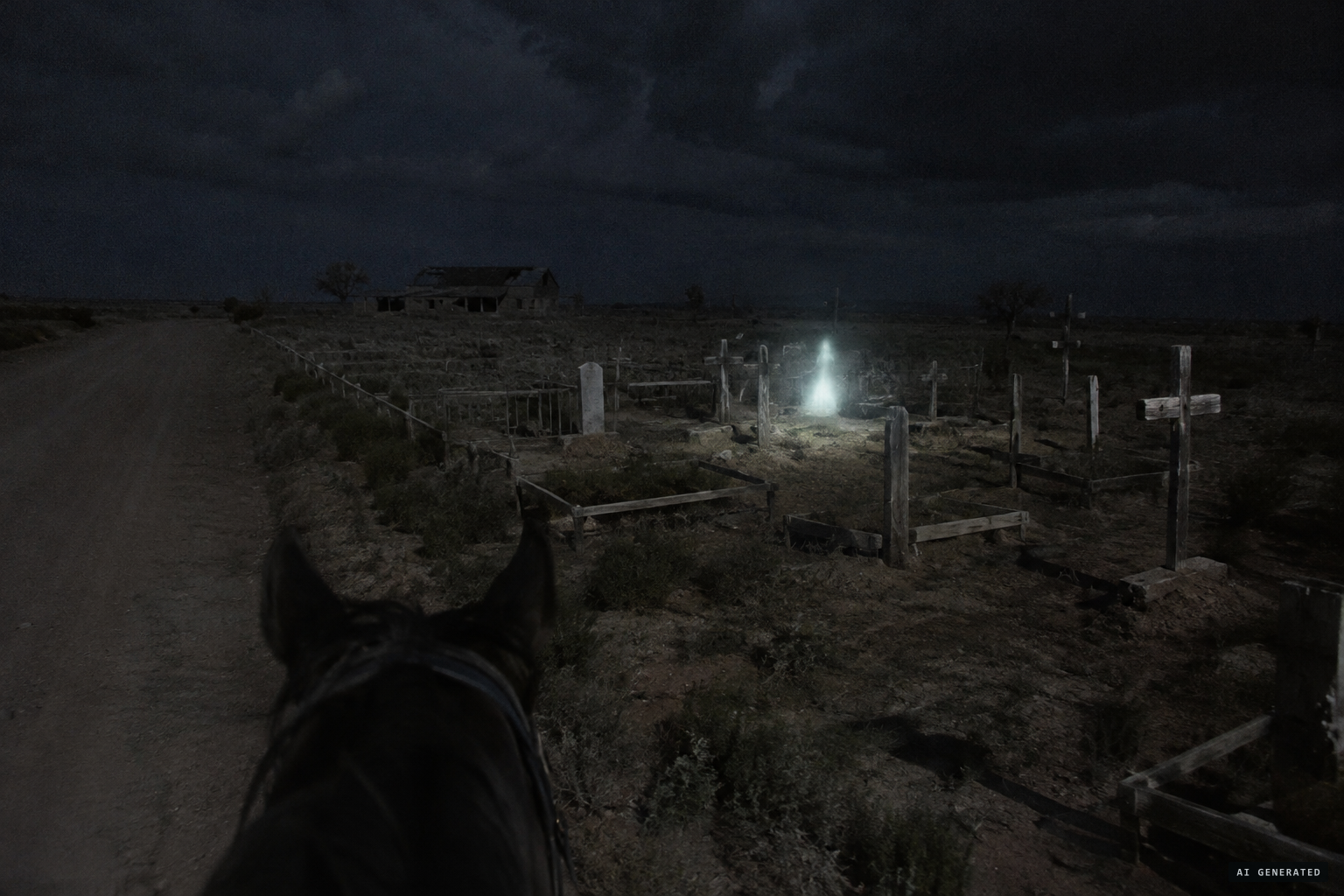 A strange glow appears in the middle of the cemetery