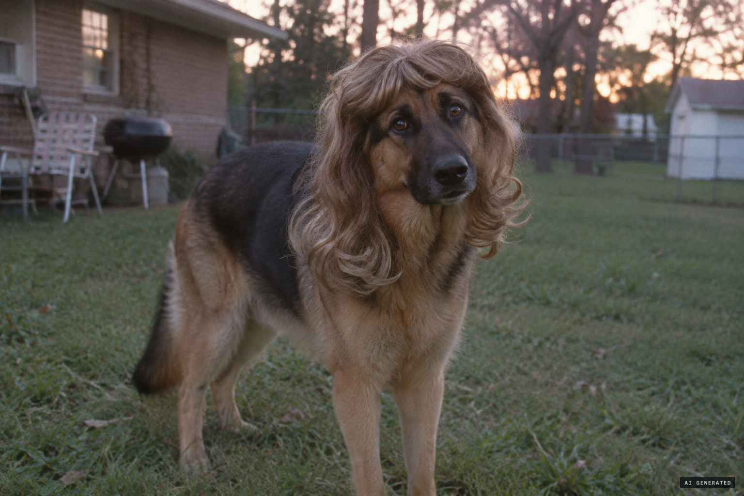 One theory: a German Shepherd in a wig as an April Fools' joke