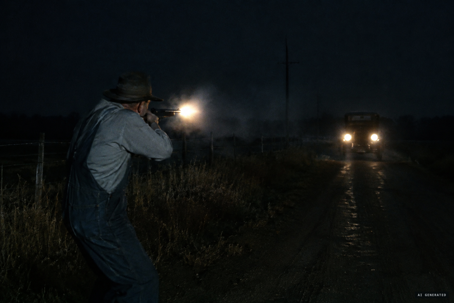 A farmer mistakes headlights for 'shining lion eyes' and fires