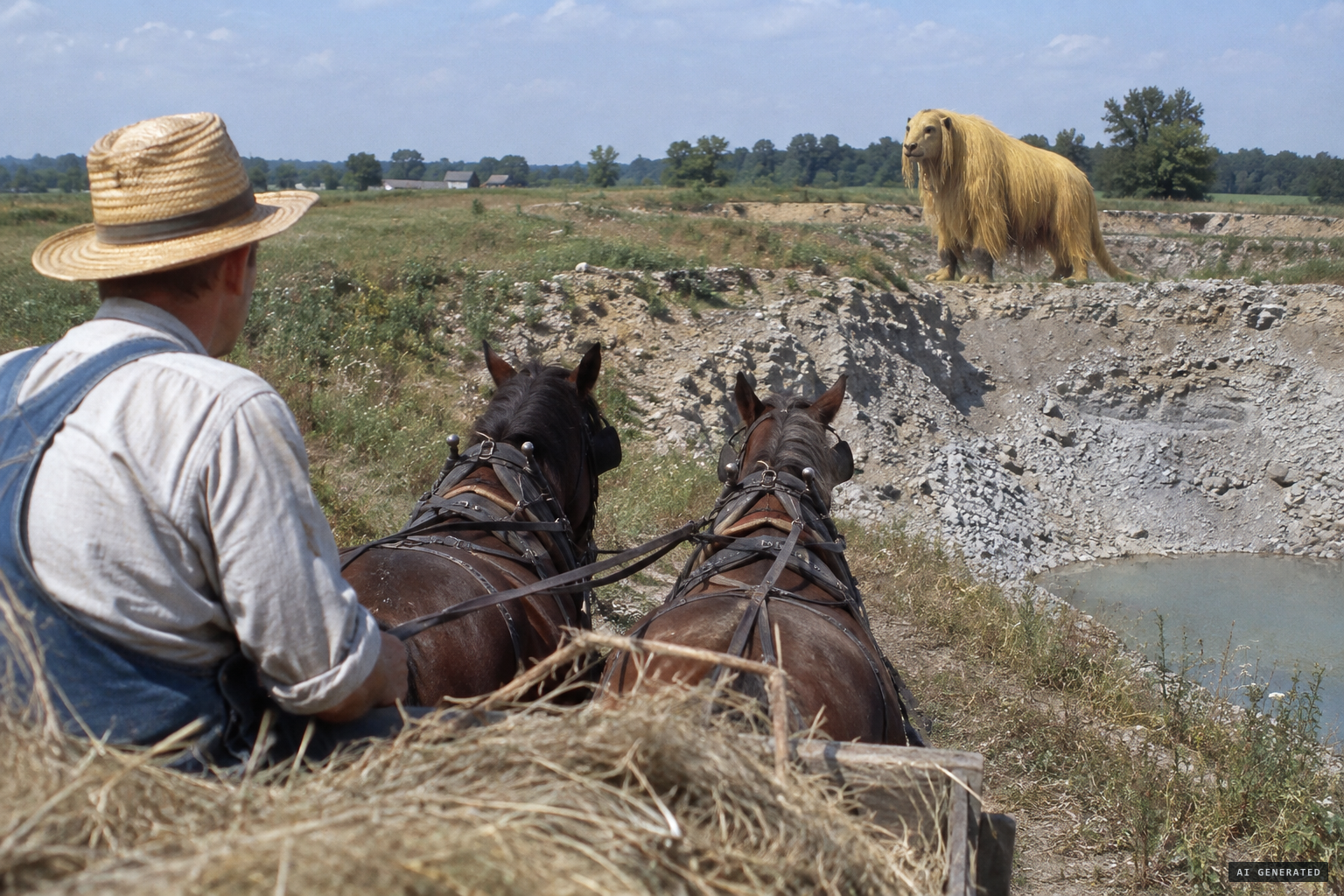 James Rutherford on his hay wagon sees 'a large, yellow, long haired beast'