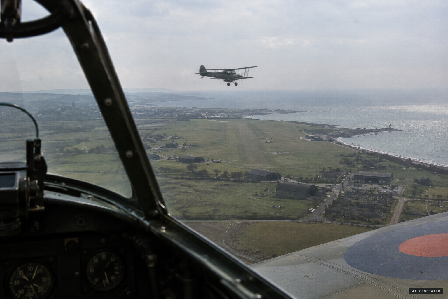 A Hurricane pilot cut off on landing by a mysterious biplane