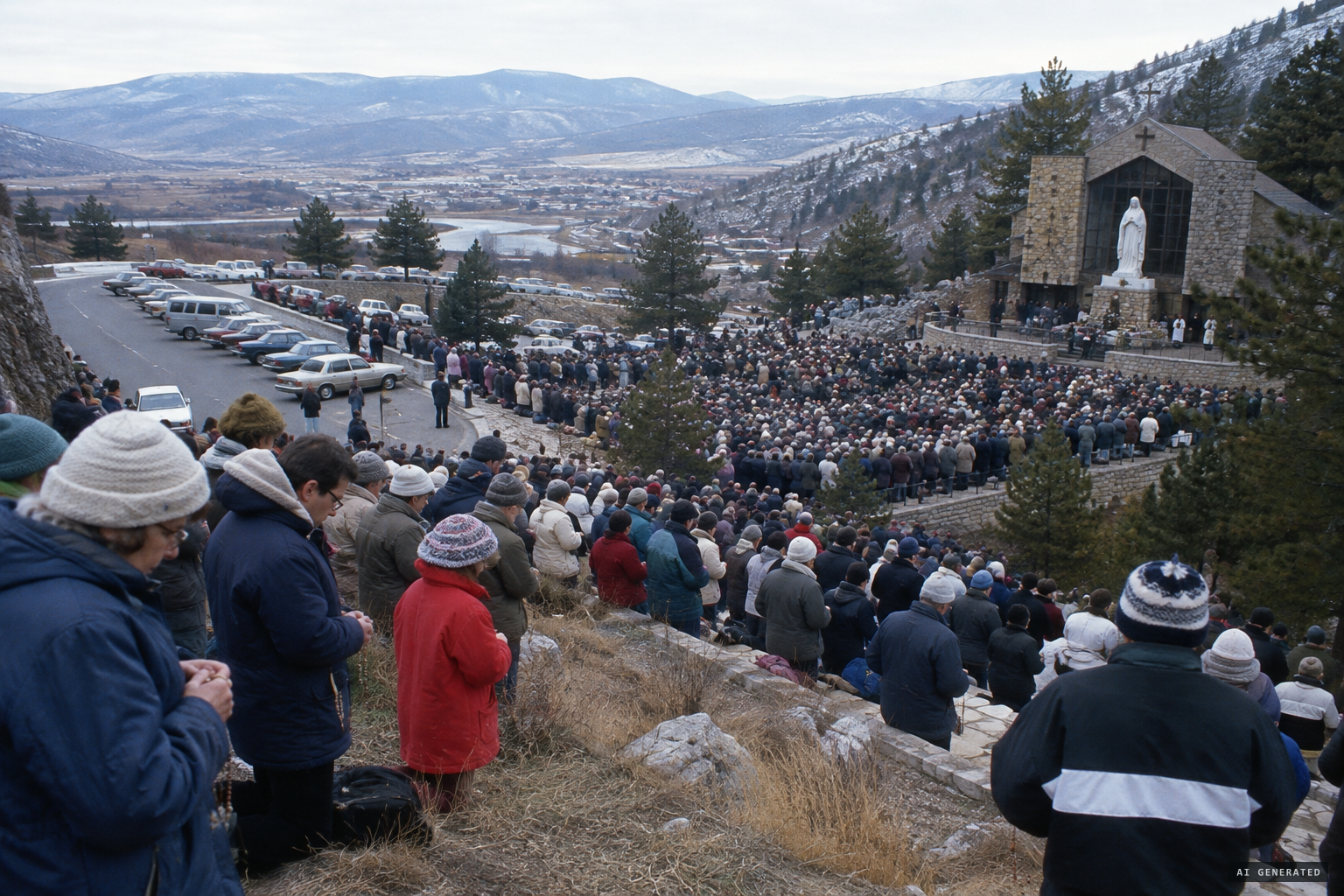 November 10, 1991: about 3,000 people gather to pray at the shrine.