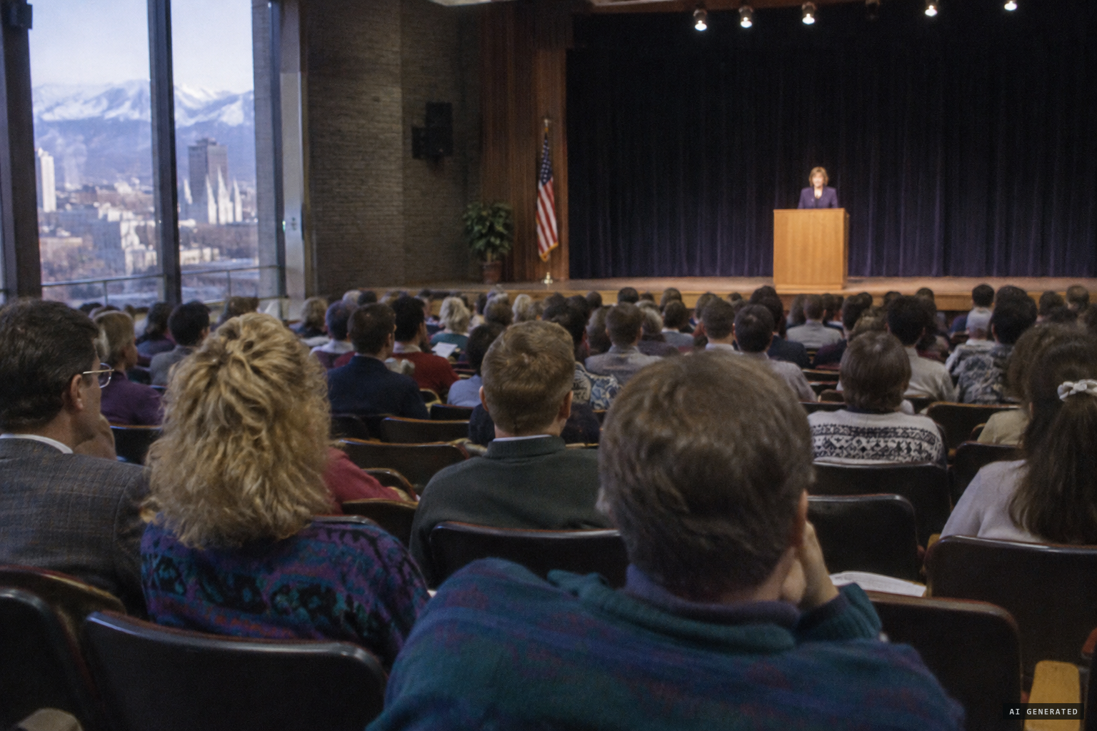 Lopez on tour, speaking in Salt Lake City.