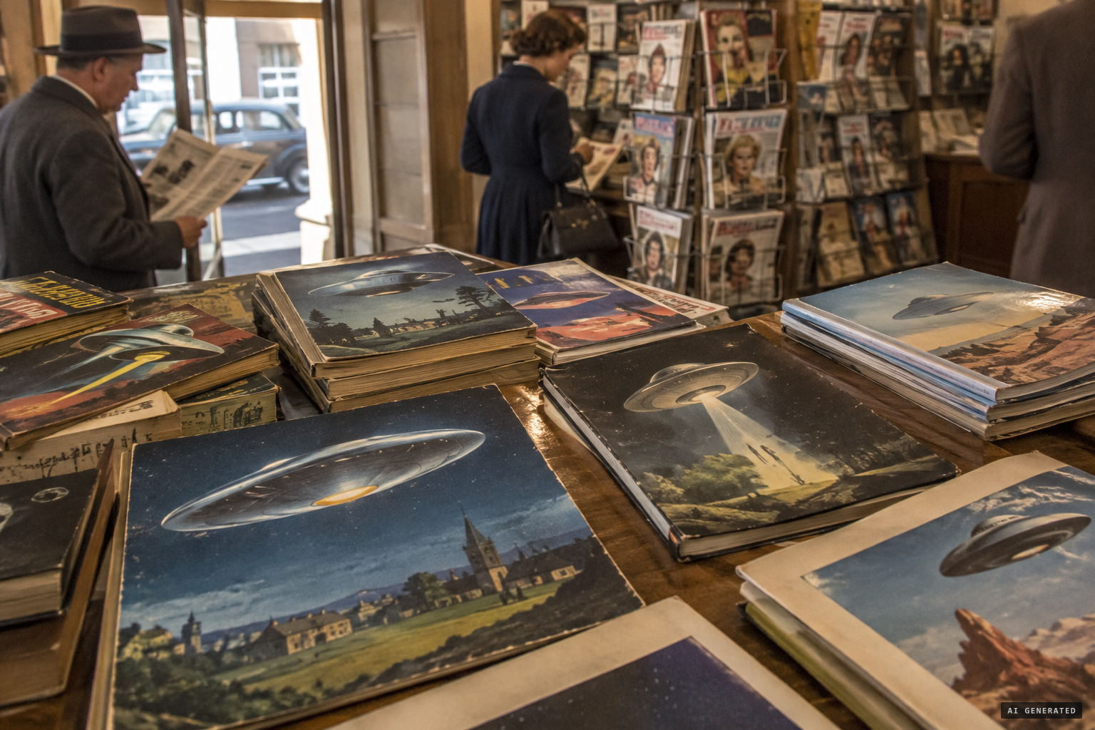 The story spreads and shifts through magazines and books.