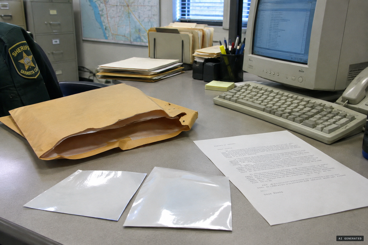 December 2000: an anonymous package of two flash prints and a typed letter reaches the sheriff's office