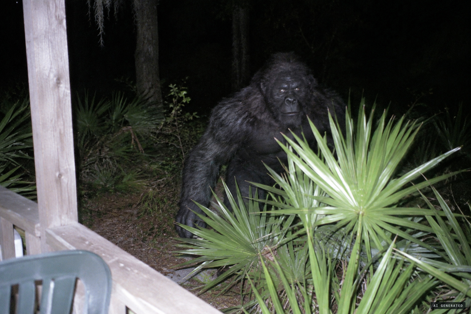 The creature rising from behind the palmettos, frozen as the flash went off