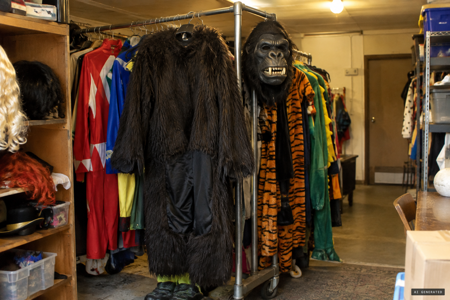 The hoax theory: a masked figure in a baggy-leg ape costume