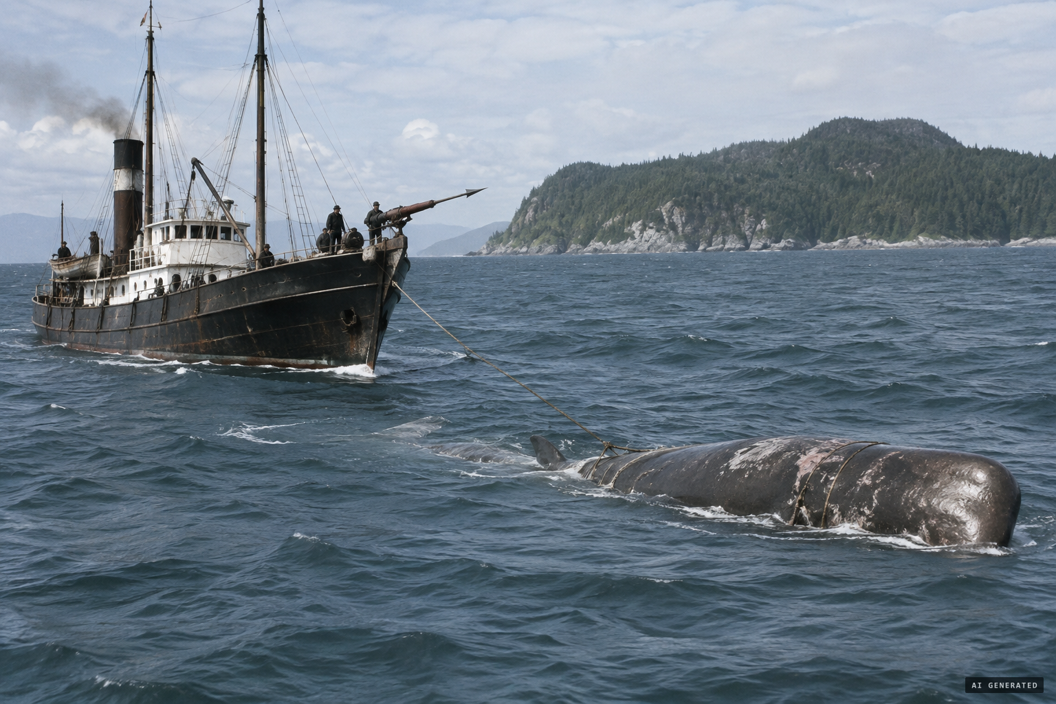 A bull sperm whale caught off Langara Island